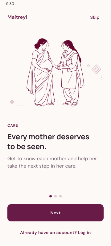Maitreyi app welcome screen